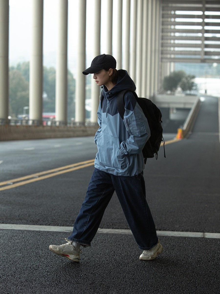 Color Matching Tooling Hooded Pullover Jacket