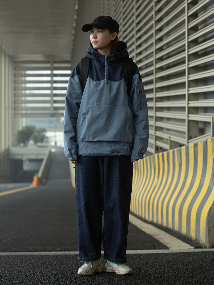 Color Matching Tooling Hooded Pullover Jacket