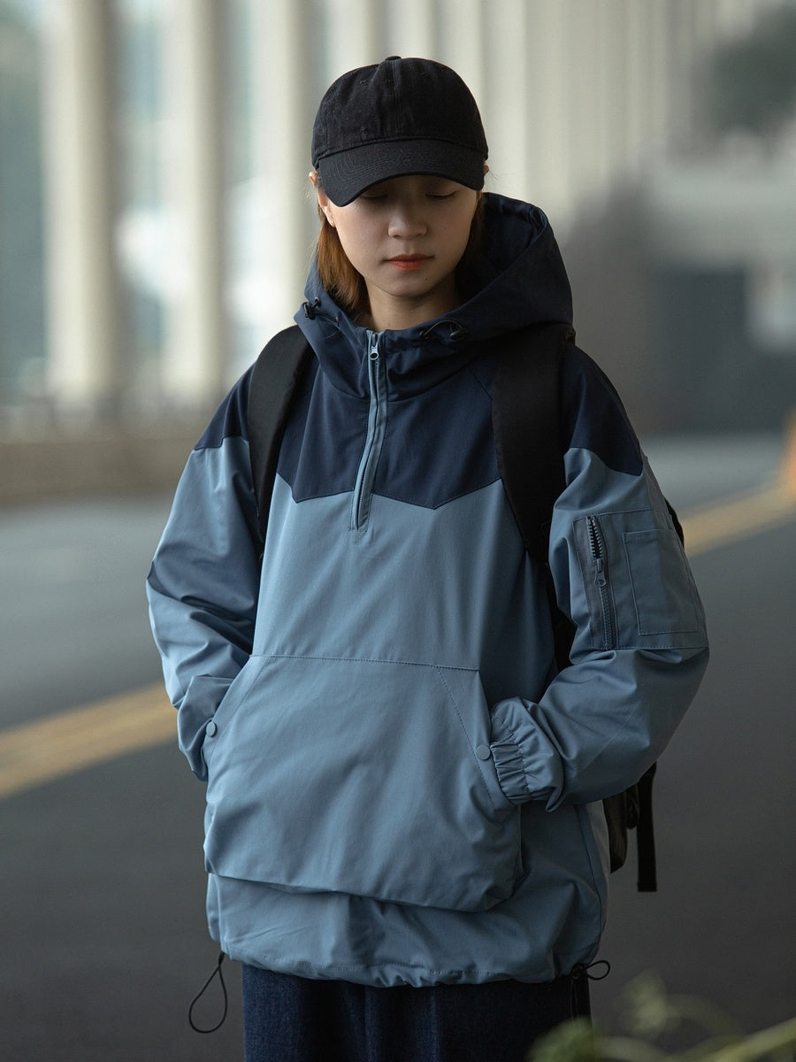 Color Matching Tooling Hooded Pullover Jacket