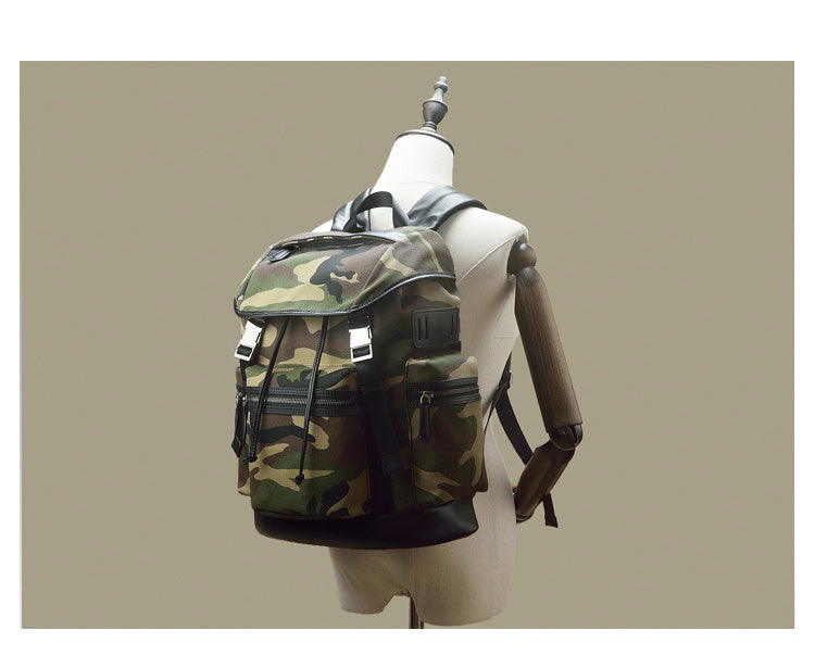 Camouflage Canvas And Leather Backpack