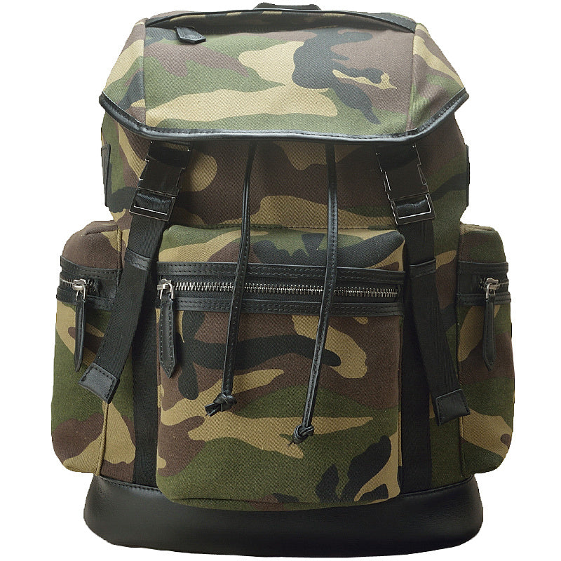 Camouflage Canvas And Leather Backpack