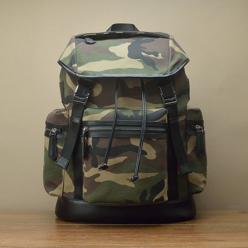 Camouflage Canvas And Leather Backpack