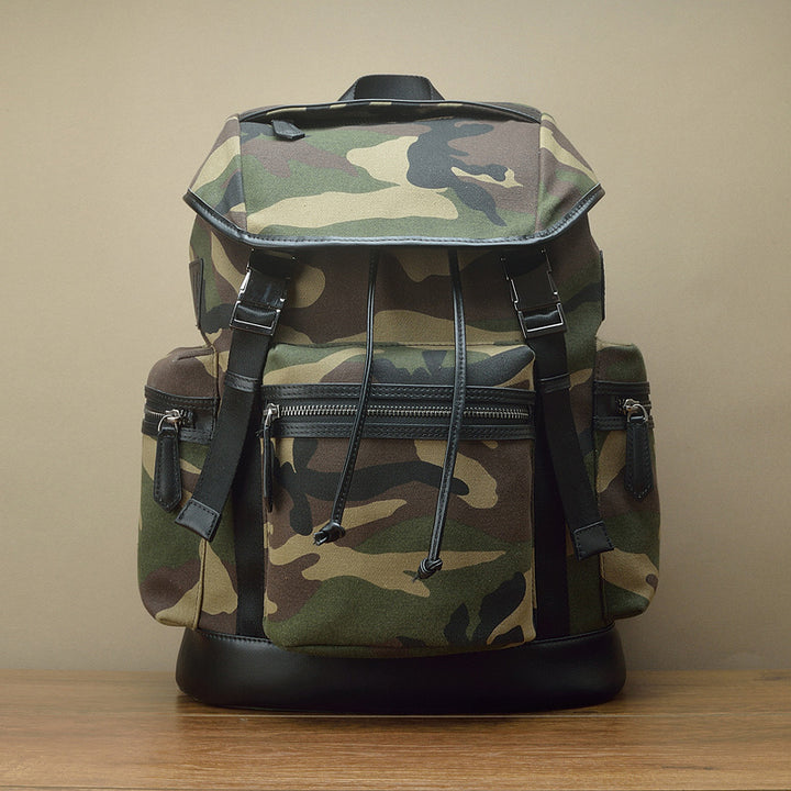 Camouflage Canvas And Leather Backpack