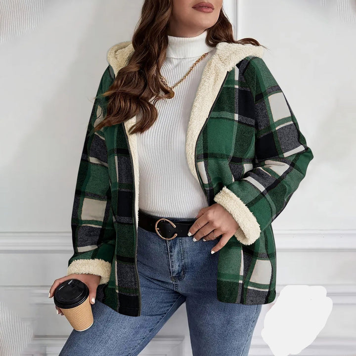 Plaid Printed Coat Fleece-lined Composite Hooded