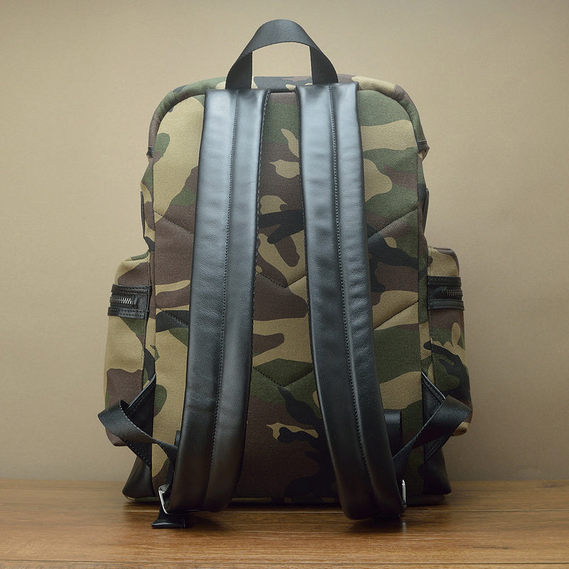 Camouflage Canvas And Leather Backpack