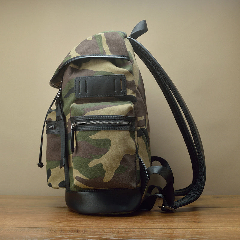 Camouflage Canvas And Leather Backpack